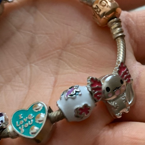 Retired Pandora Rose Clasp Bracelet Barrel Clasp w 9 Disney Lilo & Stitch Charms - Picture 6 of 11